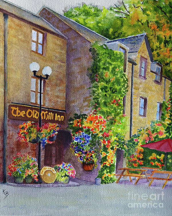 Scotland Art Print featuring the painting The Old Mill Inn by Karen Fleschler