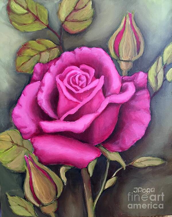 Rose Art Print featuring the painting The Pink Rose by Inese Poga