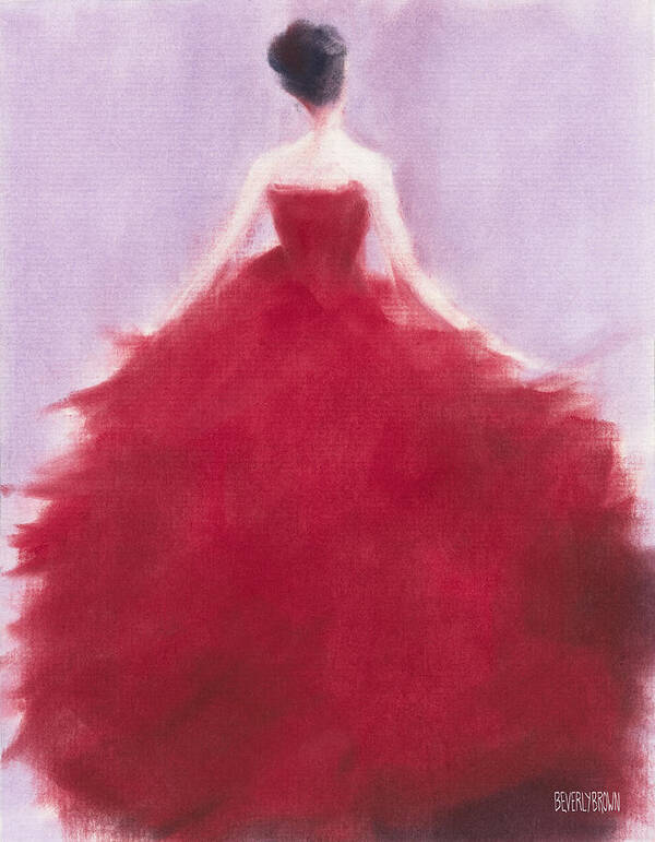 Red Dress Art Print featuring the pastel The Red Evening Dress by Beverly Brown Prints