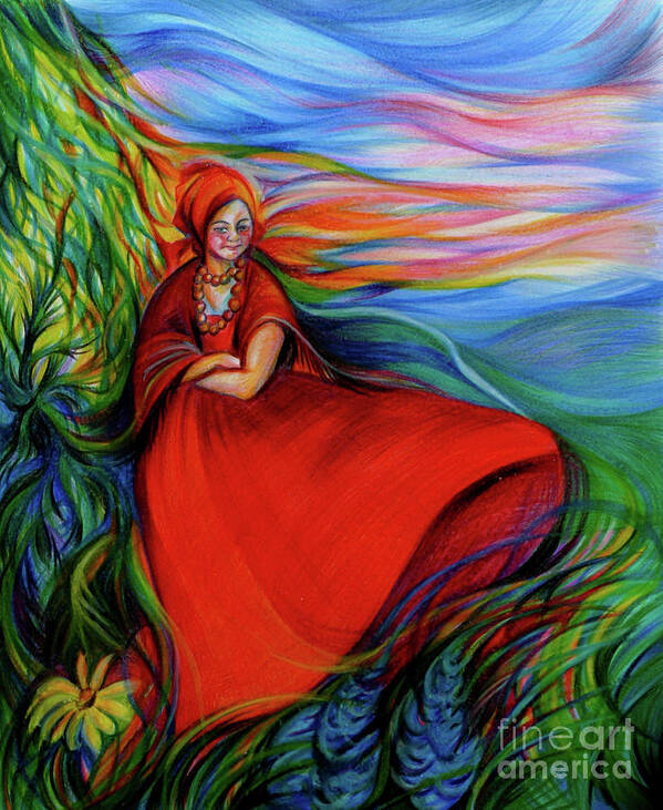 Symbol Art Print featuring the drawing The Red Sarafan of The Summer by Anna Duyunova