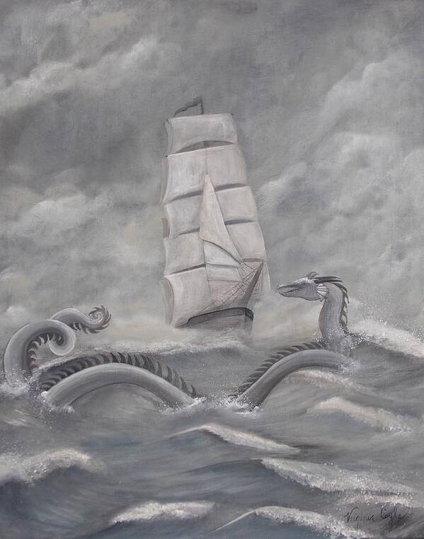 Sea Monster Art Print featuring the painting The Sea Dragon by Virginia Coyle