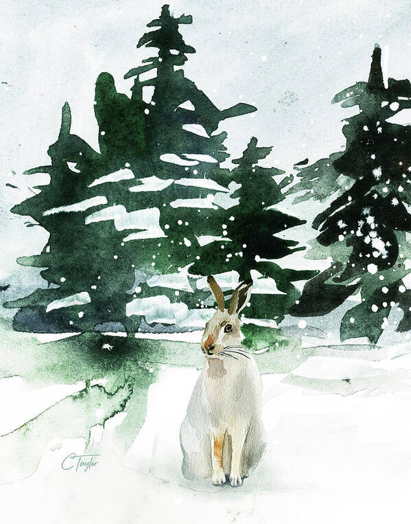Rabbits Art Print featuring the painting The Snow Bunny by Colleen Taylor