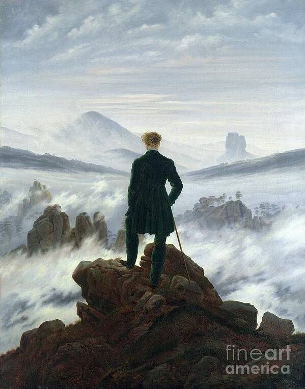 The Art Print featuring the painting The Wanderer above the Sea of Fog by Caspar David Friedrich