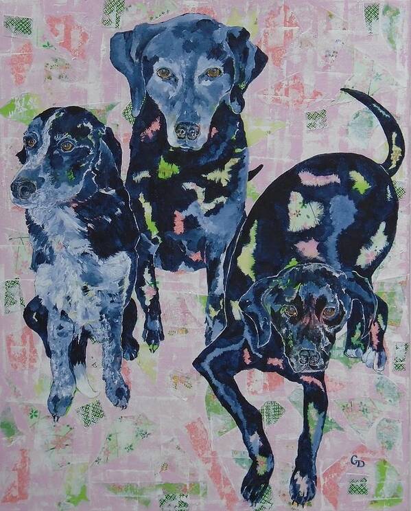 Dogs Art Print featuring the painting Three Black Dogs by Georgia Donovan