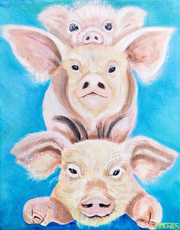 Pigs Art Print featuring the painting Three Little Pigs by Melissa Torres
