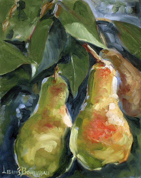 Pears Art Print featuring the painting Three Pears by Lewis Bowman