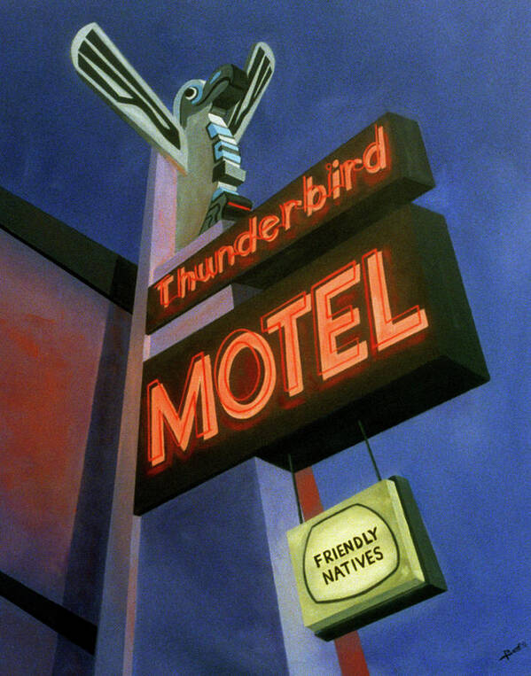 Vintage Sign Art Print featuring the painting Thunderbird Motel by Sally Banfill