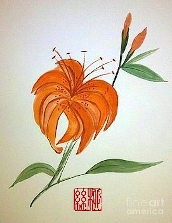 Tiger Lily Art Print featuring the painting Tiger Lily by Margaret Welsh Willowsilk