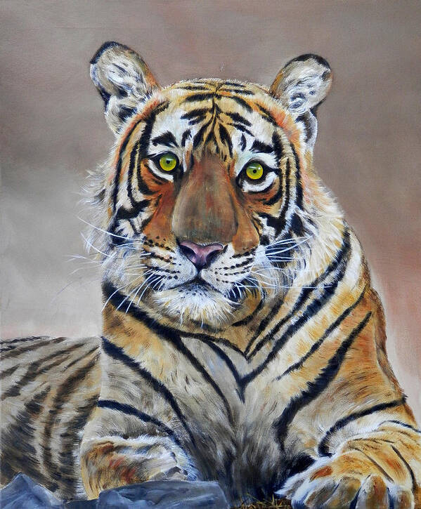 Tiger Art Print featuring the painting Tiger portrait by John Neeve