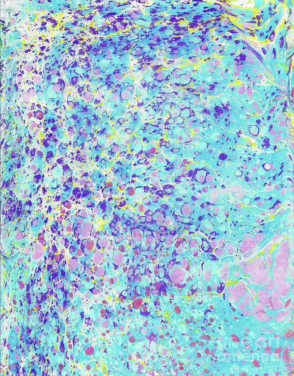 Water Marbling Art Print featuring the painting Tiny Bubbles in Blue by Daniela Easter