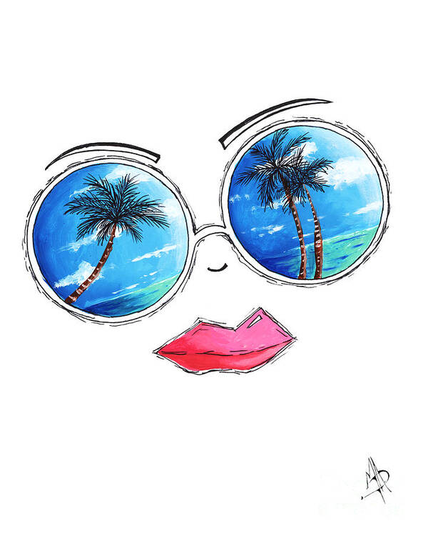 Sunglasses Art Print featuring the painting Tropical Reflection PoP Art Painting from the Aroon Melane 2015 Collection by MADART by Megan Aroon