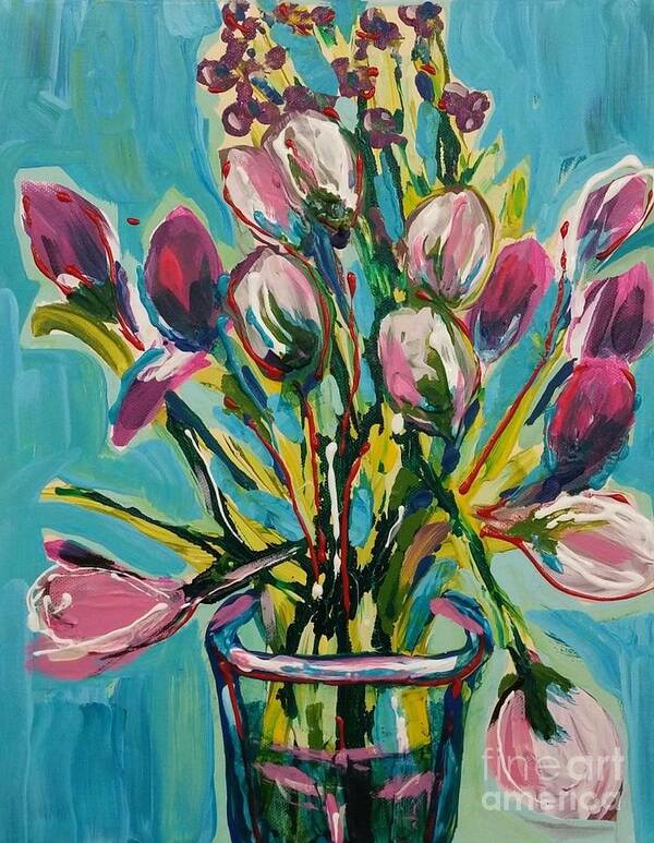 Tulips Art Print featuring the painting Tulip Arrangement by Catherine Gruetzke-Blais