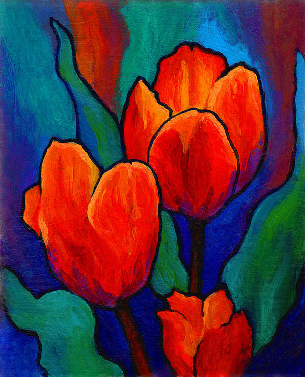 Floral Art Print featuring the painting Tulip Trio by Marion Rose