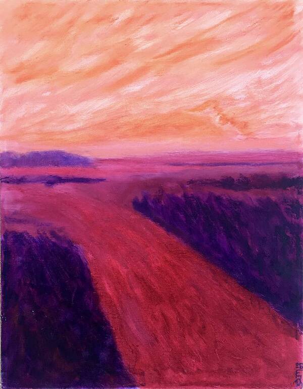 Rivers Water Orange Purple Magenta Wine Skies Art Print featuring the painting Vanishing by Suzanne Udell Levinger