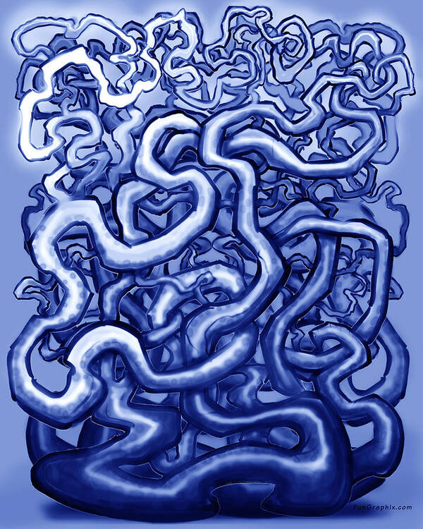 Vine Art Print featuring the digital art Vines of Blue by Kevin Middleton