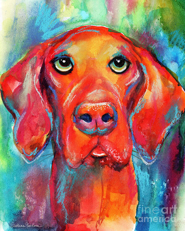 Vizsla Art Print featuring the painting Vizsla dog portrait by Svetlana Novikova