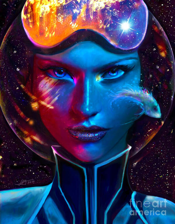Portrait Art Print featuring the digital art Voyager Beyond the Clouds by Jaimy Mokos
