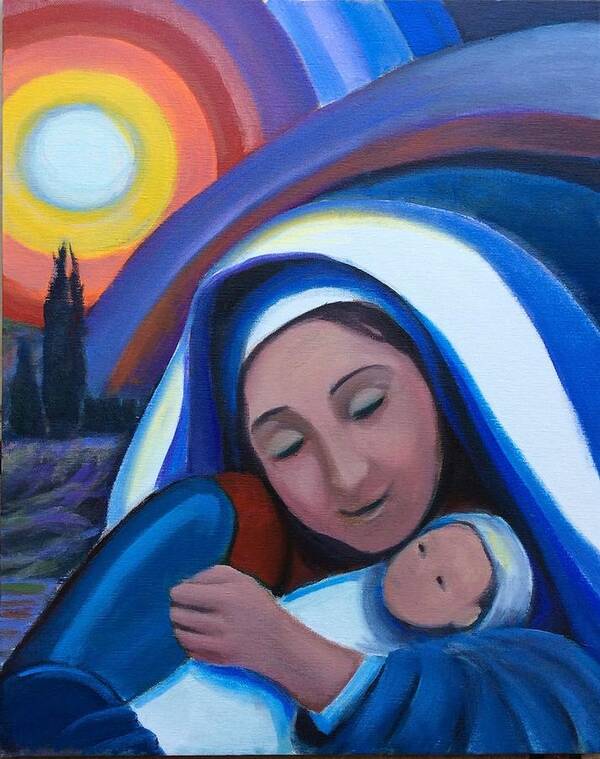 Mother And Child Art Print featuring the painting Warm heart by Laila Awad Jamaleldin