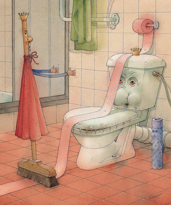 Wc Bathroom Art Print featuring the painting WC Story by Kestutis Kasparavicius