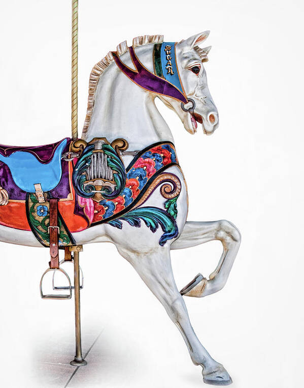 Carnival Art Print featuring the photograph White Horse of the Carousel by David and Carol Kelly