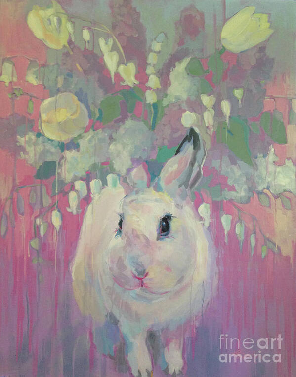 Rabbit Art Print featuring the painting White Lilacs by Kimberly Santini
