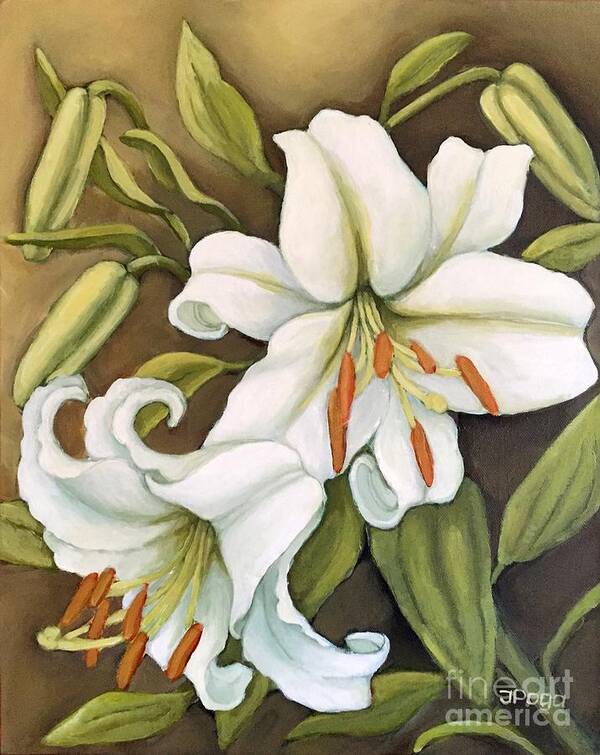 Floral Art Print featuring the painting White Lilies by Inese Poga