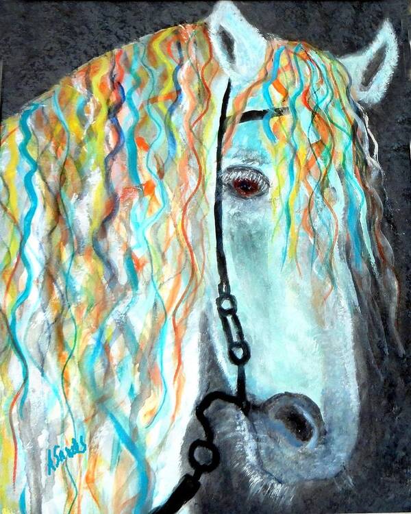 Colorful Art Print featuring the painting White Stallion by Anne Sands