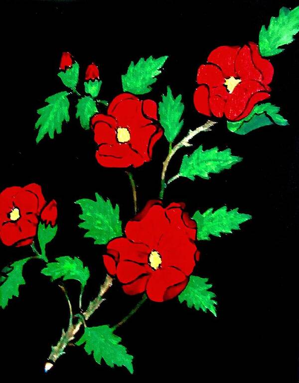 Roses Art Print featuring the painting Wild Red Roses by Stephanie Moore