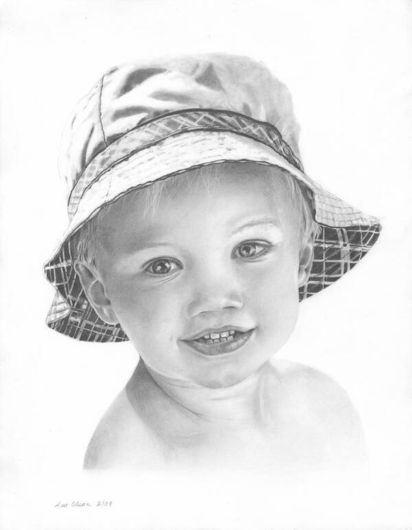 Portrait Art Print featuring the drawing Will in His Summer Hat by Sue Olson