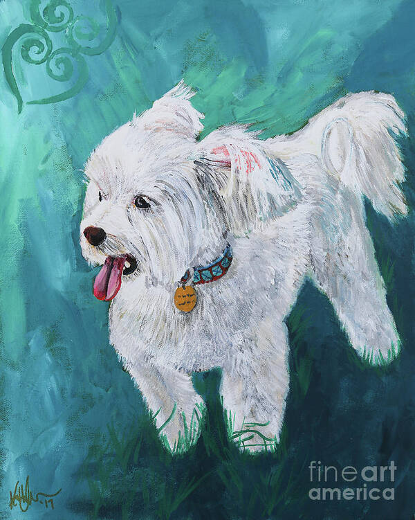 Maltese Art Print featuring the painting Windblown Pup by Kathy Strauss