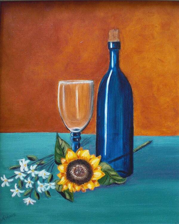 Wine Art Print featuring the painting Wine and Flowers by Nancy Sisco