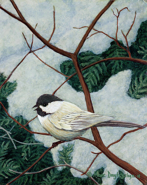 Chickadee Art Print featuring the painting Winter Chickadee by Marc Dmytryshyn