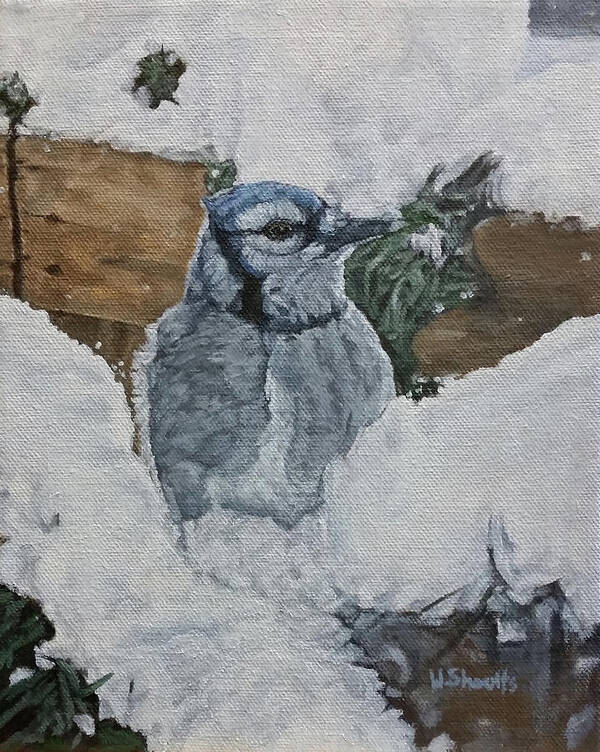 Blue Jay Art Print featuring the painting Winters Greeting by Wendy Shoults