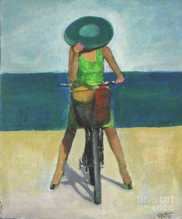 Bicycle Art Print featuring the painting With Bike on the Beach by Vesna Antic