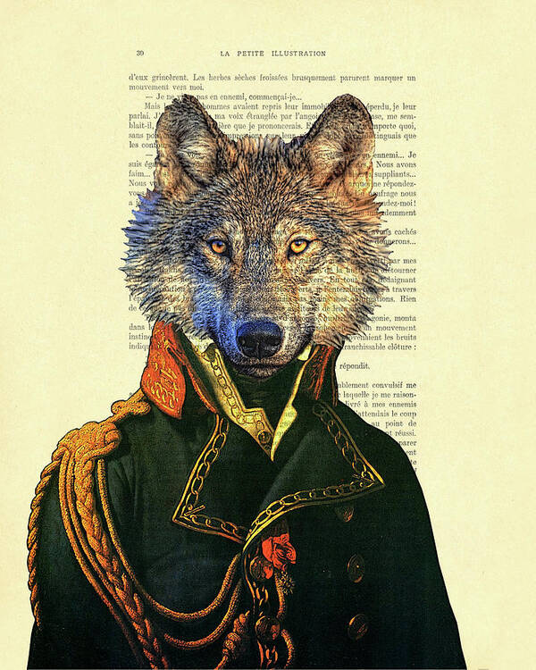Wolf Art Print featuring the digital art Wolf portrait illustration by Madame Memento