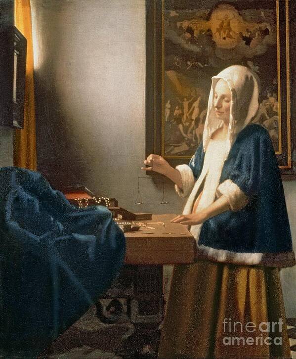 Vermeer Art Print featuring the painting Woman Holding a Balance by Jan Vermeer