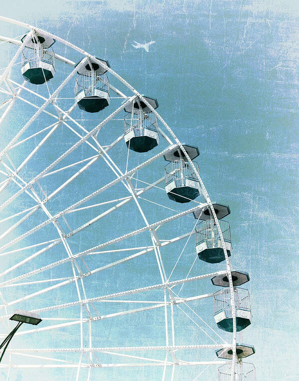 Atlantic Art Print featuring the photograph Wonder Wheel and Plane Series 3 Blue by Marianne Campolongo