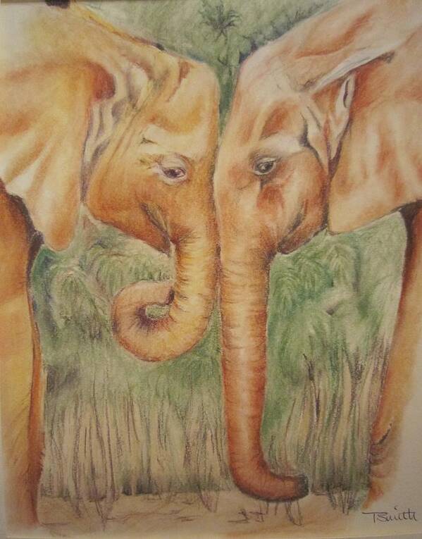 Wild Life Art Print featuring the pastel Young Elephants by Teresa Smith