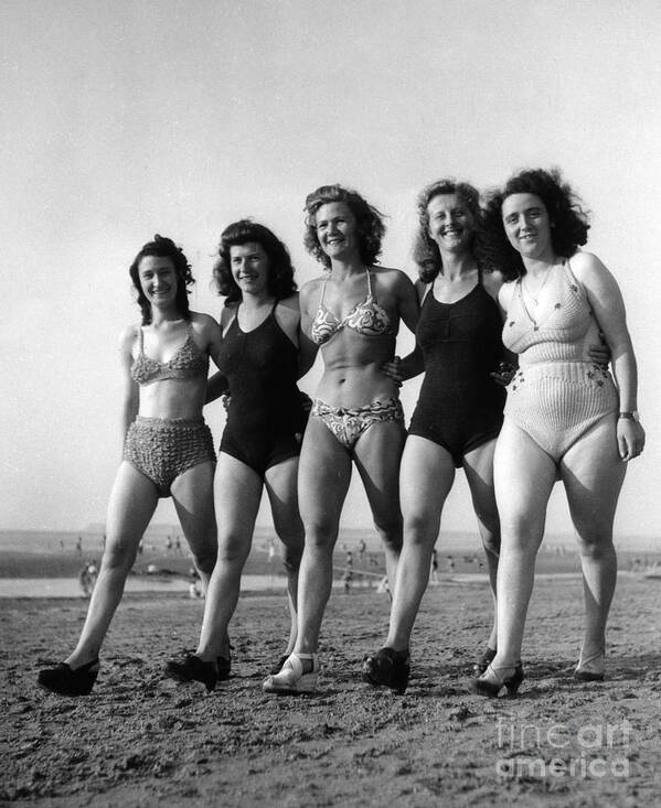 Young Ladies On The Beach At Deauville July 1946 Art Print by ...