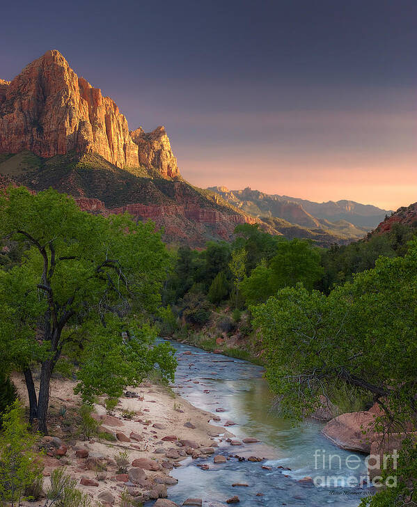 Zion Art Print featuring the photograph Zion Canyon Sunset by Peter Kennett