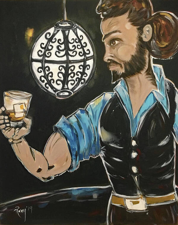 Bartender Art Print featuring the painting A Stiff One featuring Rich by Roxy Rich