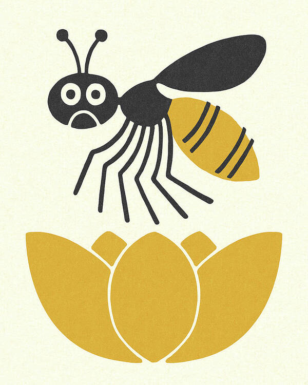 Animal Art Print featuring the drawing Bee and Flower #1 by CSA Images