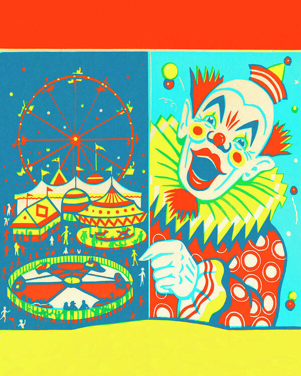 Amusement Park Art Print featuring the drawing Circus Clown #1 by CSA Images