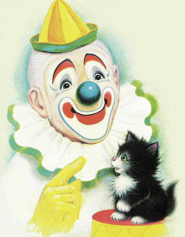 Animal Art Print featuring the drawing Clown with kitten #1 by CSA Images