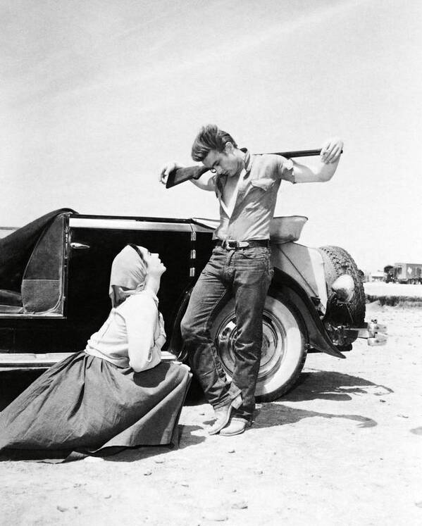 Elizabeth Taylor Art Print featuring the photograph ELIZABETH TAYLOR and JAMES DEAN in GIANT -1956-. #1 by Album