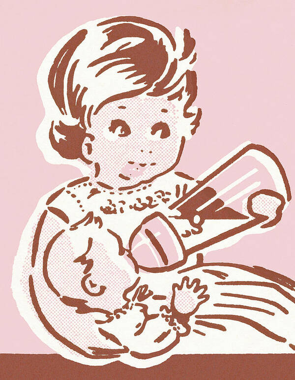 Baby Art Print featuring the drawing Girl with doll #1 by CSA Images