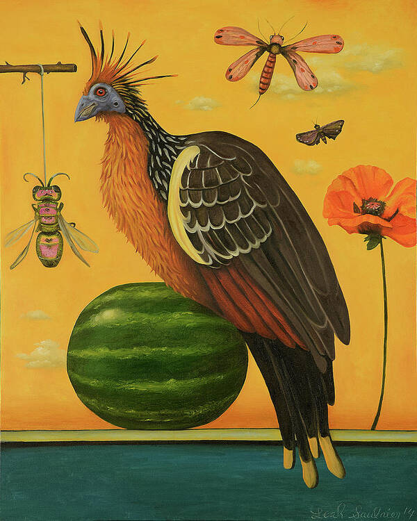 Watermelon Art Print featuring the painting Hoatzin #1 by Leah Saulnier