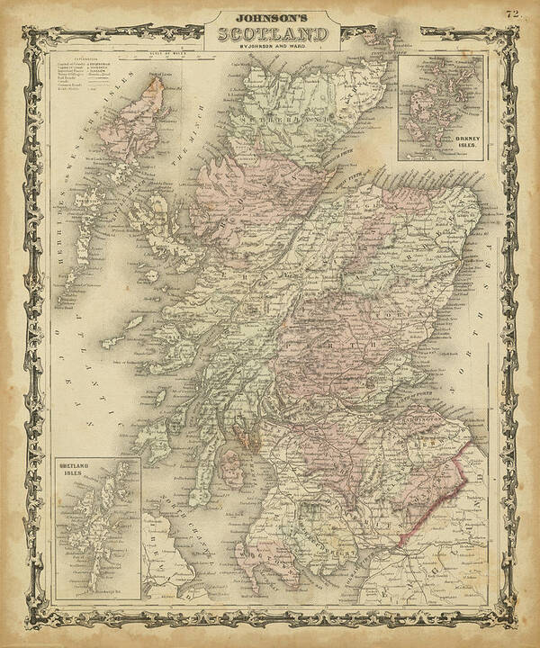Map Art Print featuring the painting Johnson's Map Of Scotland #1 by Johnson