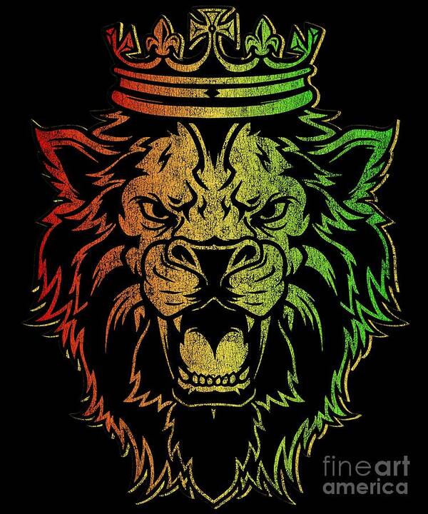 Rasta Art Print featuring the digital art Vintage Lion of Judah Rastafarian #1 by Flippin Sweet Gear