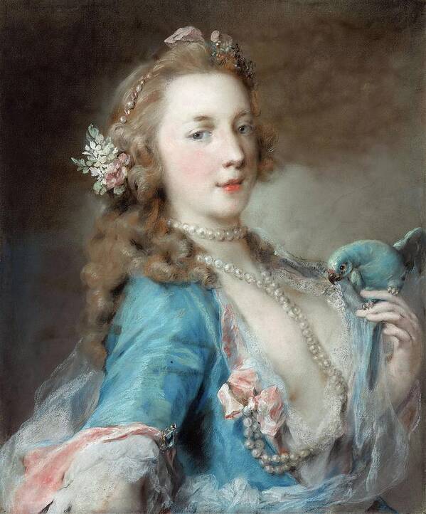 Portrait Art Print featuring the painting A Young Lady With A Parrot by Rosalba Carriera